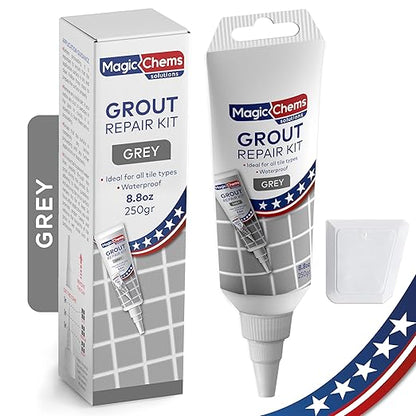 Tile Grout Repair, Grey 8.8 oz/250gr. Fast Drying Grout Repair Kit, Grout Filler Tube Repair Kit, Tile Grout Paint, Grout Sealer Restore and Renew Bathroom Floor, Tile Gaps, Joints, Lines