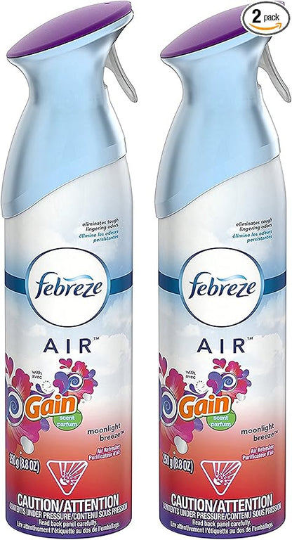 Febreze Air Refresher - with Gain Moonlight Breeze Scent - with New OdorClear Technology - Net Wt. 8.8 OZ (250 g) Per Bottle - Pack of 2 Bottles