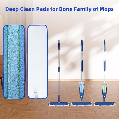 3 Pack Deep Clean Pads for Bona Family of Mops, Washable & Reusable Microfiber Cleaning Pad for Hardwood and Multi-Surface