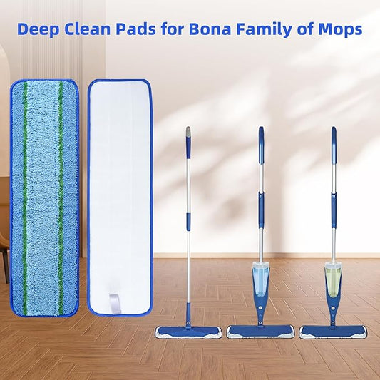 6 Pack Deep Clean Pads for Bona Family of Mops, Washable & Reusable Microfiber Cleaning Pad for Hardwood and Multi-Surface