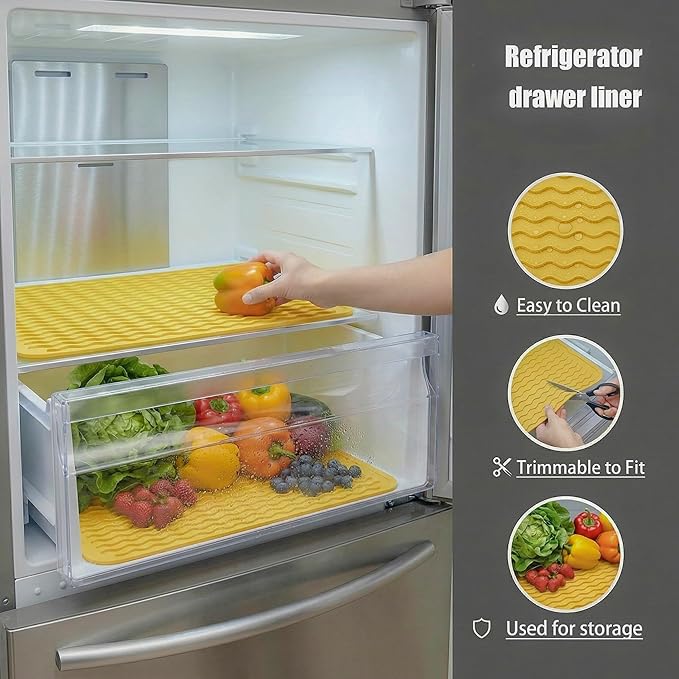 MicoYang Silicone Dish Drying Mat for Multiple Usage,Easy clean,Eco-friendly,Heat-resistant Silicone Mat for Kitchen Counter or Sink,Refrigerator or drawer liner Yellow L 16 inches x 12 inches