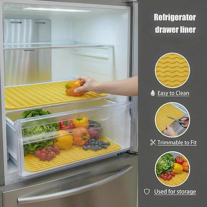 MicoYang Silicone Dish Drying Mat for Multiple Usage,Easy clean,Eco-friendly,Heat-resistant Silicone Mat for Kitchen Counter or Sink,Refrigerator or drawer liner Yellow L 16 inches x 12 inches
