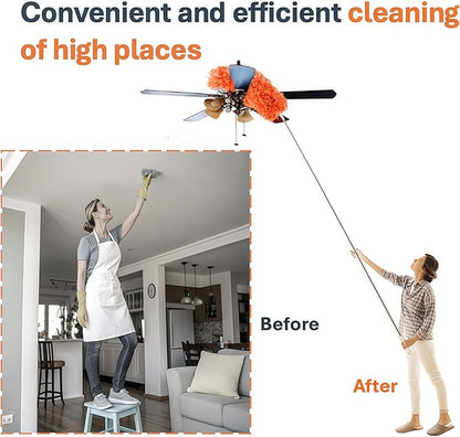 Fan Cleaner Duster (2-Pack) – Extendable Ceiling Fan Cleaner with Orange Microfiber Flexible Head, Long Handle Duster for Ceilings, Walls & Corners, No Ladder Needed