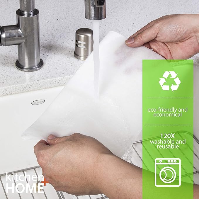 Kitchen + Home Paper Towel Alternative – Heavy Duty Washable Reusable Rayon Towels Made From Bamboo - One roll replaces 6 months of towels! 4 Pack