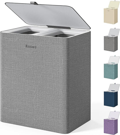 Kitsure Laundry Basket 95L – Large Laundry Hamper with Lid, 2-Compartment Divided Clothes Sorter with Removable Hamper Bags, Gray Organizer for Laundry Room, Bathroom & Bedroom, 22.2" x 16" x 27.4"