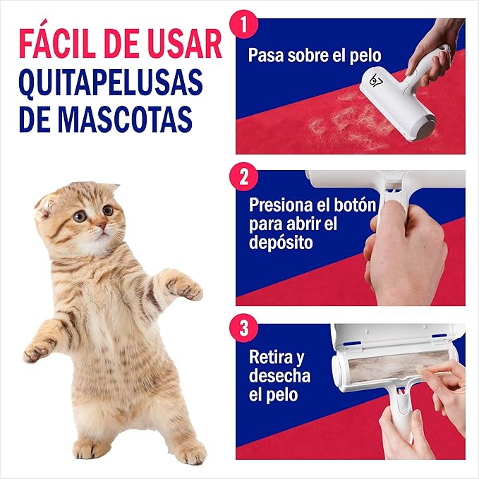 Pet Hair Remover Roller B7 – Reusable, Self-Cleaning Lint Roller for Dogs & Cats – Portable Fur Remover for Couch, Carpet, Car – White