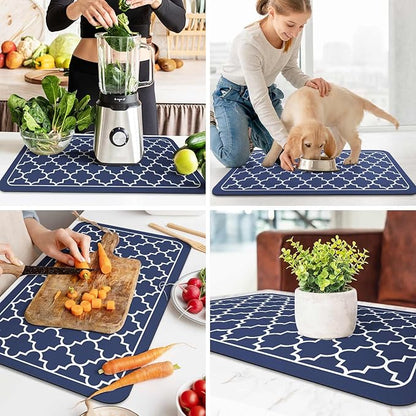 WISELIFE Dish Drying Mat Super Absorbent Drying Mat Large Dish Drying Mats for Kitchen Counter Easy Clean Dish Mat Kitchen Drying Mat18"x 28" Stylish Blue