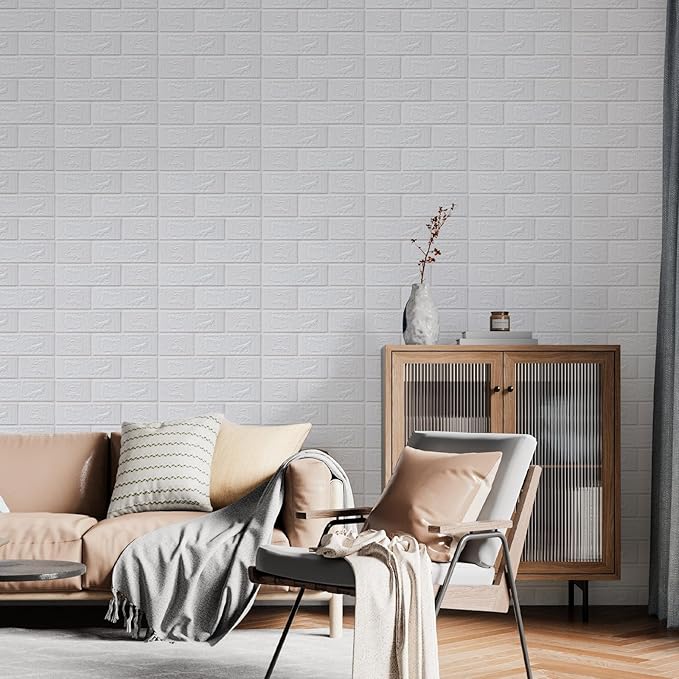 30 Pack 3D Wall Panels Peel and Stick, Waterproof Foam Stone 3D Wallpaper, Self Adhesive Foam Wallpaper for Bedroom Bathroom Kitchen (13.7 * 15.1in)