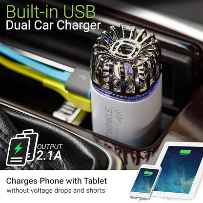 Car Air Purifier Ionizer - 12V Plug-in Ionic Anti-Microbial Car Deodorizer with Dual USB Charger - Smoke Smell, Pet and Food Odors, Allergens, Viruses Eliminator for Car (Matte White)