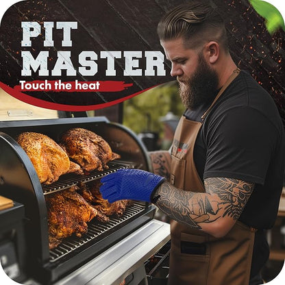 KITCHEN PERFECTION XL Silicone Smoker Oven Gloves-Extreme Heat Resistant BBQ Gloves-Handle Hot Food Right on Your Grill Fryer&Pit|Waterproof Grilling Cooking Baking Mitts|Superior Value Set+3 Bonuses