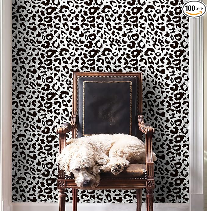 Ismoon Delicate Black and White Peel and Stick Wallpaper 17.3"X118" Leopard Wallpaper Modern White Contact Paper Thickened Removable Self-Adhesive Wall Paper for Home Decoration Vinyl Film Roll