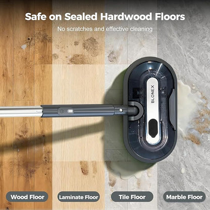 Cordless Electric Mop with Spray & Detachable Water Tank, Lightweight Electric Spin Mop with Headlights for Hardwood Tile Laminate Floors, Long-Lasting Battery, Self-Propelled Floor Cleaner