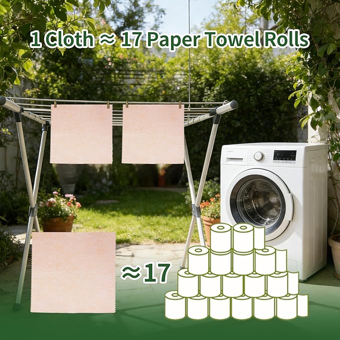 10-Pack Reusable Cleaning Cloths, 11"x11" Loofah Fiber, Upgraded Swedish Dishcloth, Super Absorbent Odor-Free, Thickened Durable for All-Surface Kitchen, Bathroom Cleaning