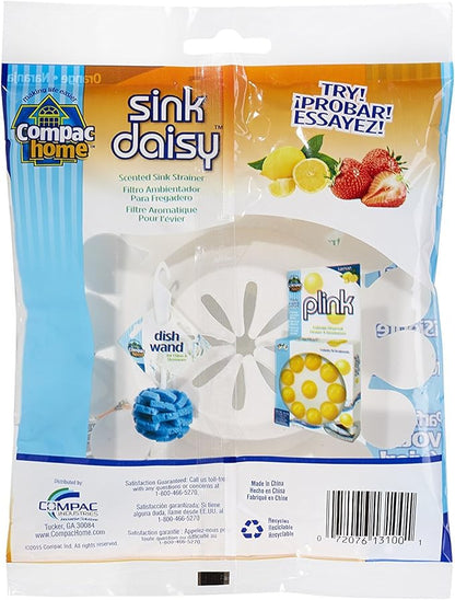 Compac Sink Daisy Scented Kitchen Sink Strainer infuses & Freshens Your Sink, Must Have Kitchen Sink Accessories, Sink Drain Strainer - Catcher, Drain Cover, Mandarin, Orange Scent, 12 Count