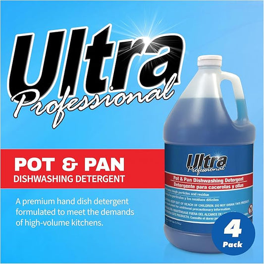 Ultra Professional ™ 4 Pack 1 Gallon Pots & Pan Dishwashing Detergent Dish Cleaning Liquid, Platinum, Blue- Powerful Grease Remover