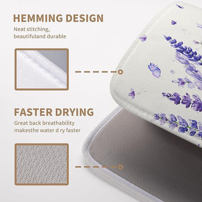 Purple Lavender Dish Drying Mat for Kitchen Counter Spring Summer Flower Floral Dishes Drainer Mats Absorbent Microfiber Dish Drying Pad Washable Dish Draining Mat Extra Large 18x24 Inch