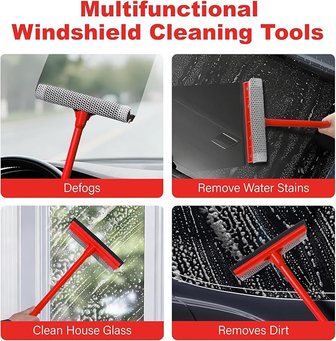 Car Squeegee with 15.9" Handle,Car Windshield Squeegee for Gas Station, Windows, Glass, Bathroom, Garage Cleaning, Rubber Blade Cleaner with Handle, Applicable to All Vehicles