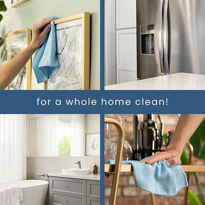 S&T INC. 100 Pack Microfiber Cleaning Cloth, Bulk Towels for Home, Reusable Microfiber Towels for Cars, Cleaning Rags, Light Blue, 11.5 Inches x 11.5 Inches, 100 Count(Pack of 6)