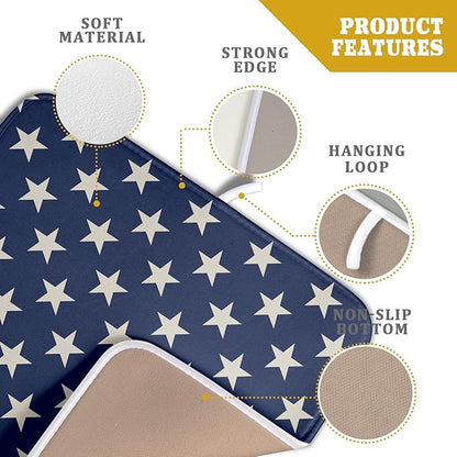 Patriotic July of 4th Blue Star Dish Drying Mat for Kitchen Counter 16x18 Memorial Independence Day Absorbent Reversible Microfiber Drying Mats Kitchen Countertop Protector Dishes Drainer Pad
