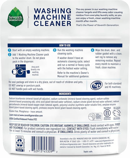 Seventh Generation Washing Machine Cleaner 6 Count Free & Clear Targets Odor-Causing Residue Powered by Oxy Power 4.2 oz