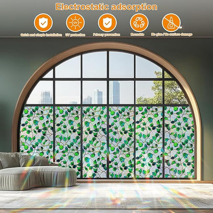 Rainbow Window Privacy Film,Heat Control,UV Blocking,Anti-Glare,Day & Night Privacy Protection & Decoration for Home, Bathroom,Glass Door,Static Cling,Renter-Friendly with Installation Tools