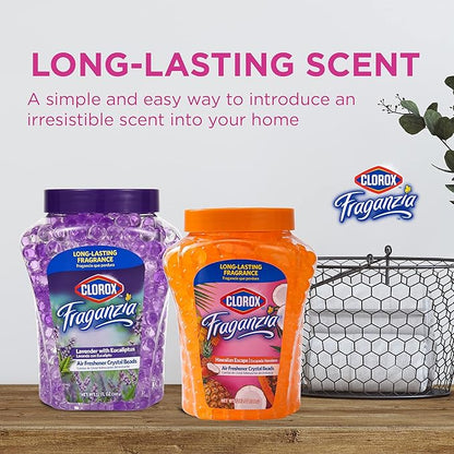 Clorox Fraganzia Crystal Beads Air Freshener, Long Lasting Room Deodorizer and Odor Eliminator Gel Beads to Freshen Home, Car, or Office, Island Escape Scent, 12 Fl Oz - 12 Pack