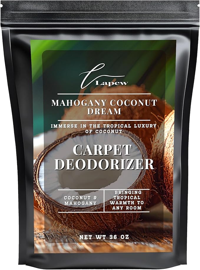 Lapew Mahogany Coconut Dream Carpet Deodorizer Powder - Pet Safe Freshener for Vacuuming | Scented Odor Eliminator for Home | 36 oz