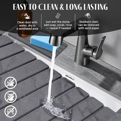 2 PCS Extra Large Stone Dish Drying Mat for Kitchen Counter, 28"×16" Marble Dish Drying Mat with 8"x 4" Coasters, Non - Slip Collapsible Absorbent Stone Dish Drying Mat for Multi - Purpose