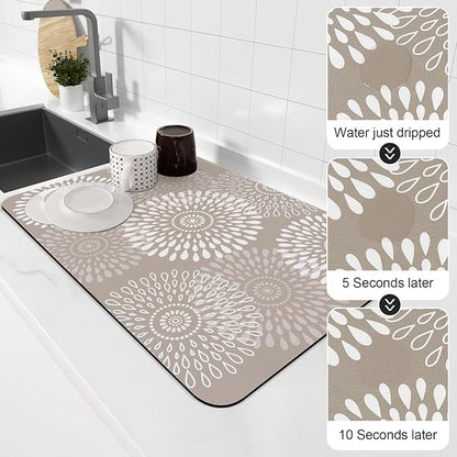 LuxStep Dish Drying Mat Super Absorbent Kitchen Counter Mat Rubber Backing Draining Mat Easy to Clean Kitchen Accessories Dish Rack Pad for Dishes, Utensils, Countertops, Sinks 16" x 24" Khaki