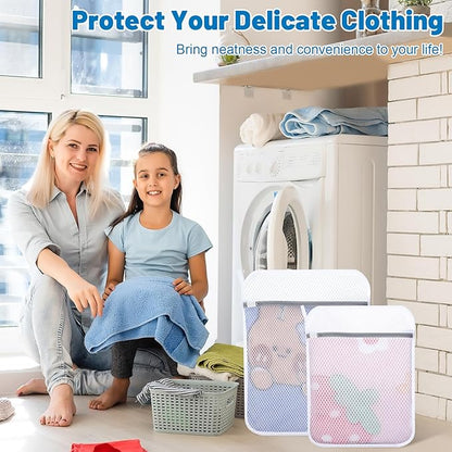 Dntorx 3 PCS Durable Honeycomb Mesh Laundry Bags for Delicates with Zipper, Reusable Laundry Bag Mesh Wash Bags for Washing Machine for Clothes, Shoes, Socks, Underwear, Bra (M + L + XL, White)