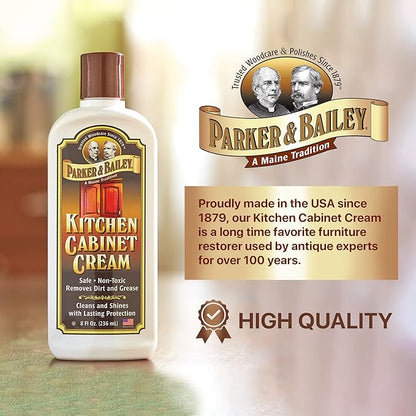 Parker & Bailey Kitchen Cabinet Cream - Multisurface Wood Cleaner And Polish Furniture Quick Shine Restorer Protector Surface, House Cleaning Supplies Home Improvement 8oz