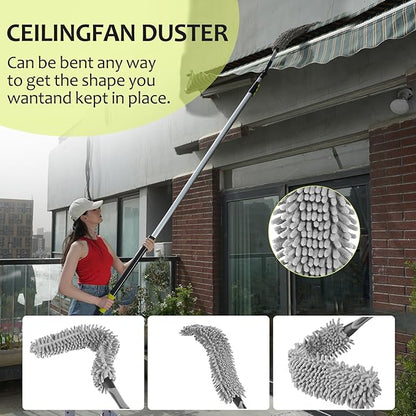 【Upgrade Anti Rotation 】 20FT High Reach Duster Kit,Lightweight Aluminum Alloy Extension Rod,5-Piece Set,210° Steering Head Clean Various Angle,for Cleaning Ceiling,High Wall