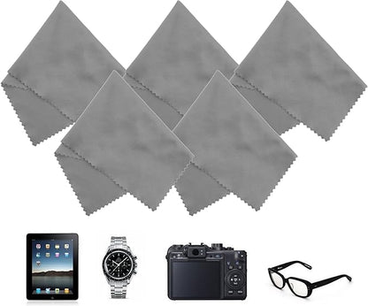 Eco-Fused Microfiber Cleaning Cloths - 10 Colorful Cloths and 2 White Cloths - Ideal for Cleaning Glasses, Spectacles, Camera Lenses, iPad, Tablets, Phones, LCD Screens (Blue/Grey)