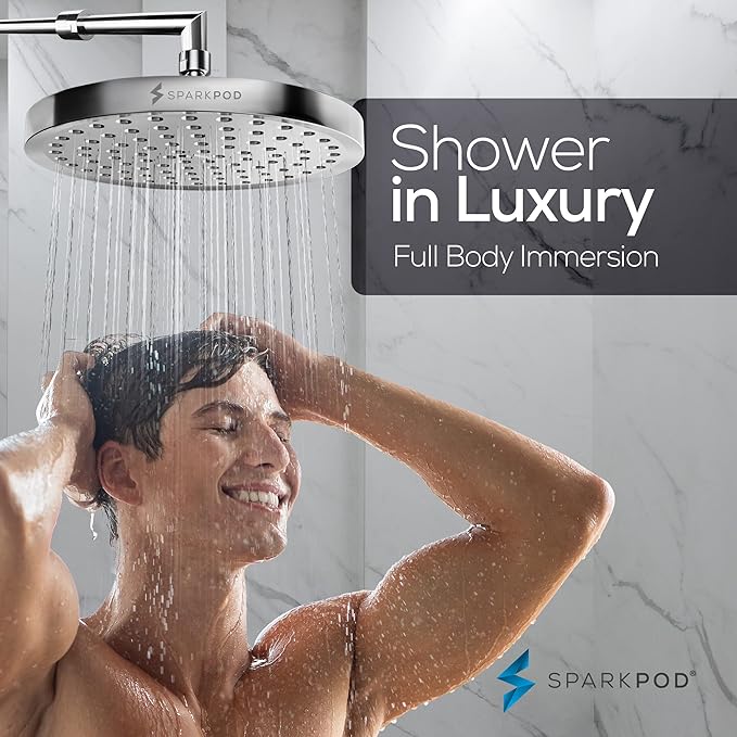 SparkPod Shower Head - High Pressure Rain - Premium Quality Luxury Design - Easy Clean Adjustable Replacement for Your Bathroom Shower Heads (Luxury Polished Chrome, 8 Inch Round)
