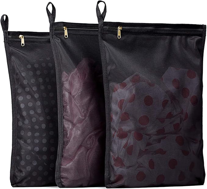 TENRAI 3 Pack (3 Medium) Delicates Laundry Bags, Bra Fine Mesh Wash Bag, Use YKK Zipper, Have Hanger Loops, Zippered, Protect Best Clothes in The Washer (Black)