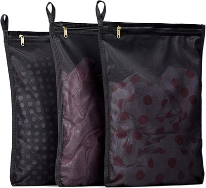 TENRAI 3 Pack (3 Medium) Delicates Laundry Bags, Bra Fine Mesh Wash Bag, Use YKK Zipper, Have Hanger Loops, Zippered, Protect Best Clothes in The Washer (Black)