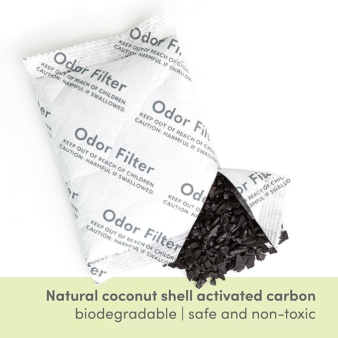 QUALIAZERO Natural Activated Carbon Charcoal Odor Absorber Filter | Eliminator Deodorizer Air Purifying Freshener Refill Bag | For Trash Can, Fridge, Shoes, etc.. | Made with Coconut Shell (3 PACK)