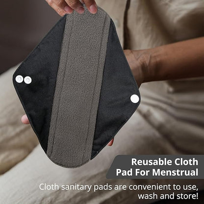 7pcs Set 1 pc Mini Wet Bag +6pcs Absorbent Reusable Sanitary Pads/Washable Cloth Menstrual Pads(Black,M)