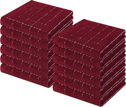 Homaxy 100% Cotton Terry Kitchen Dish Cloths, Ultra Soft and Absorbent Dish Towels for Kitchen, Suitable for Drying and Washing Dishes, 12 Pack, 12 x 12 Inches, Brick Red