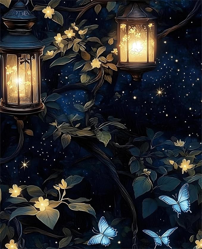 Night Forest Wallpaper Peel and Stick Dark Contact Paper Vintage Green Leaf Wall Paper Vinyl Waterproof Self Adhesive Retro Lantern Butterfly Walls Mural for Bedroom Cabinet Table Décor17.5" x 393"