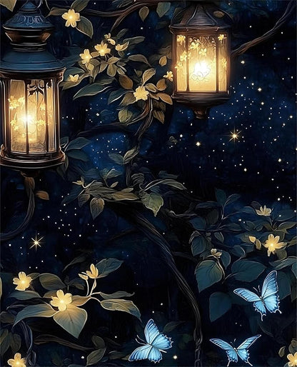 Night Forest Wallpaper Peel and Stick Dark Contact Paper Vintage Green Leaf Wall Paper Vinyl Waterproof Self Adhesive Retro Lantern Butterfly Walls Mural for Bedroom Cabinet Table Décor17.5" x 393"