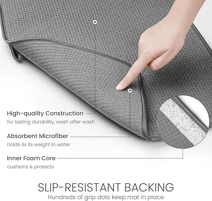 Bellemain XL Dish Mat 24" x 17" ( LARGEST MAT ) Microfiber Dish Drying Mat , Super absorbent ( Dark Gray )