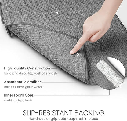 Bellemain XL Dish Mat 24" x 17" ( LARGEST MAT ) Microfiber Dish Drying Mat , Super absorbent ( Dark Gray )