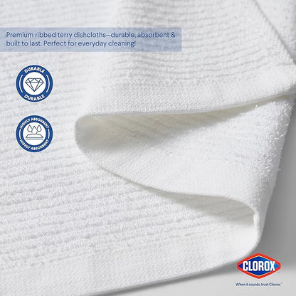 Clorox Ribbed Dishcloths - 100% Cotton Quick Dry Dish Cloths - Absorbent Multipurpose Cleaning for Restaurants, Kitchen, Bathroom, Hotel - 12" x 12" - White 12 Pack