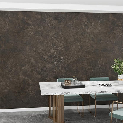 3yecao 31"×1181" Big Roll Large Size Wide Thick Dark Brown Tan Grey Concrete Wallpaper Peel and Stick Waterproof Taupe Charcoal Gray Concrete Cement Contact Paper Vinyl Tile Sticker for Bedroom Walls