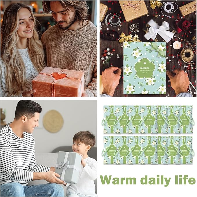 SCENTORINI Scented Sachets for Drawers and Closets, Jasmine Scent 14 Pack, Long-Lasting Sachets Bags Wardrobe Freshener for Cupboard, Shoecase, Gym Bags, Suitcases