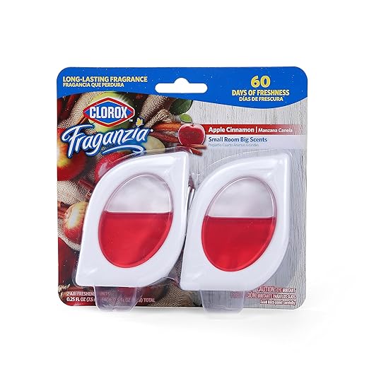 Clorox Fraganzia Small Rooms Air Freshener, Apple Cinnamon Scent - Peel & Place Air Freshener, No-Plug, Battery-Free for Closets, Laundry Room, Entry Way, Bathroom, Locker, 0.25 Fl Oz Each, 2 Count