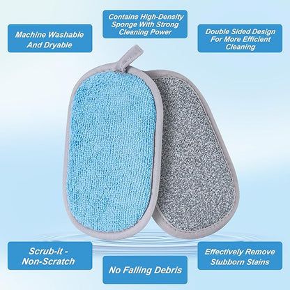Dual-Sided Multi-Purpose Scrub Sponges, Non-Scratch Dishwashing Sponges for Kitchen, Reusable Microfiber Sponge for Efficiently Cleaning Dishes, High Density Sponge Inside (6 Pack, Medium) Gray