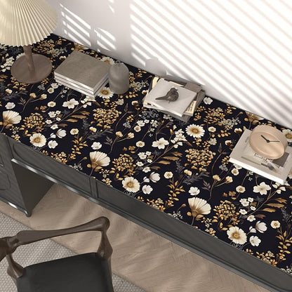 Floral Peel and Stick Wallpaper Vintage Black gold Flower Contact Paper Vinyl Waterproof Self Adhesive Removable Retro Decor Dark Botanical Wall Paper for Bedroom Walls Bookcase Drawers 17.5" x 393"