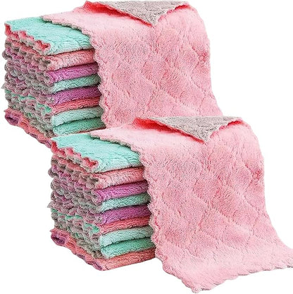 Reusable Microfiber Kitchen Cleaning Cloths – Super Absorbent, Quick-Drying Dish Towels for Kitchen Car Furniture Bowl Tea. 10.6" x 6.3" Coral Velvet Dishcloths Lint-Free Machine Washable 20 Pack Rags
